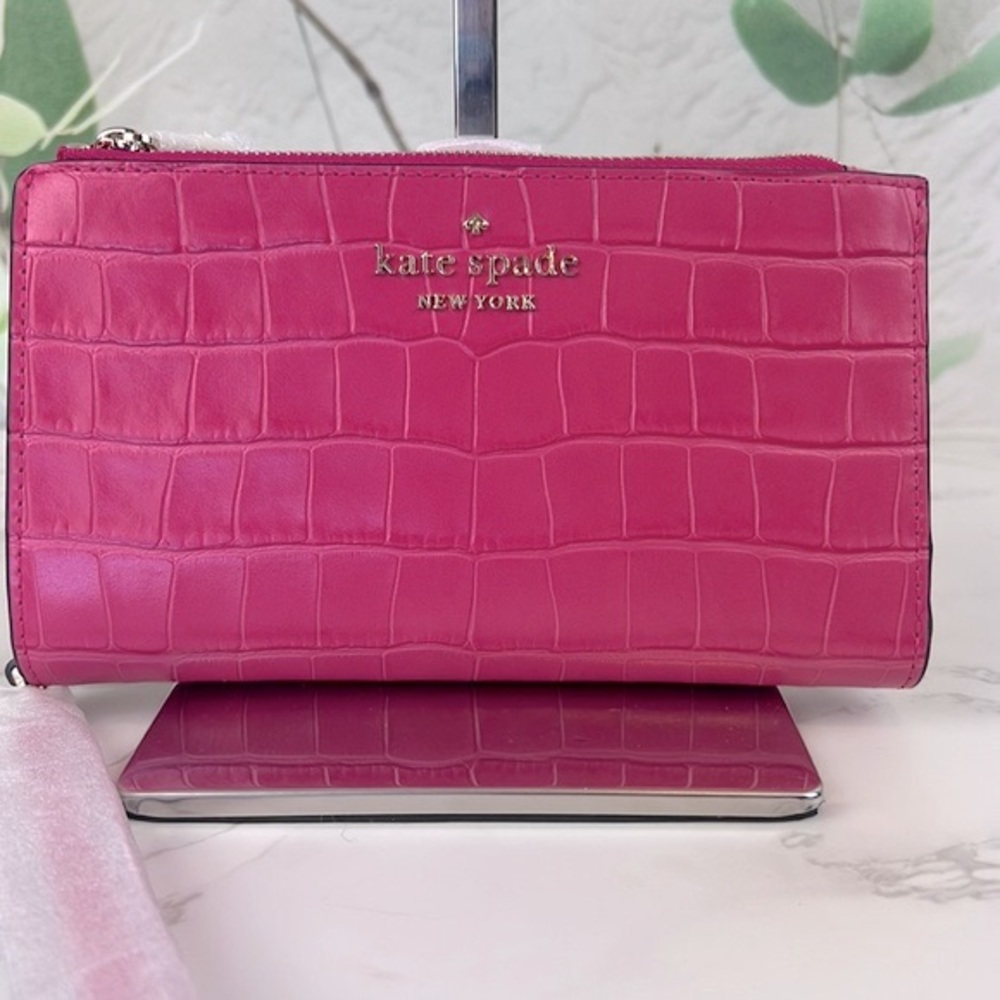 kate spade Pink Croc-Embossed Leather Wristlet